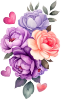 ai généré aquarelle floral bouquet et cœurs png