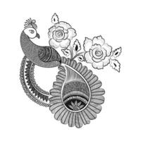 Peacock and flower hand drawn line art design Free Vector