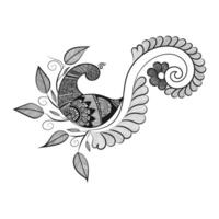 Peacock and flower hand drawn line art design Free Vector