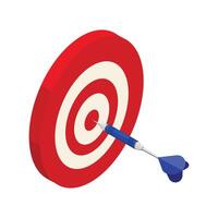 vector dart hitting center of target 3d icon. arrow hitting aim or bullseye 3d vector illustration