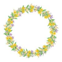 Vector hand drawn floral wreath frame on white background