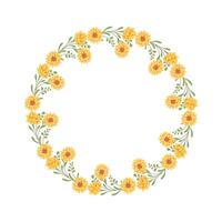 Vector hand drawn floral wreath frame on white background