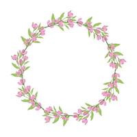 Vector hand drawn floral wreath frame on white background