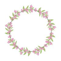 Vector hand drawn floral wreath frame on white background