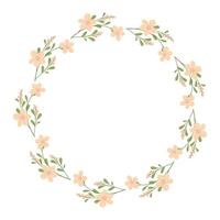 Vector hand drawn floral wreath frame on white background