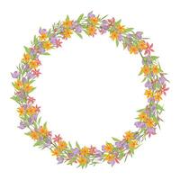 Vector hand drawn floral wreath frame on white background