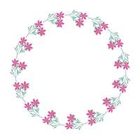 Vector hand drawn floral wreath frame on white background