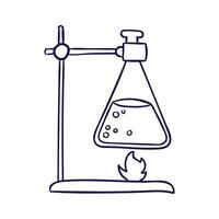 Vector monochrome picture chemical experiment with heating solution glass flask