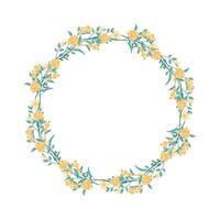 Vector hand drawn floral wreath frame on white background