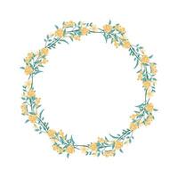 Vector hand drawn floral wreath frame on white background