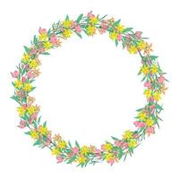 Vector hand drawn floral wreath frame on white background