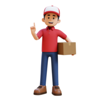 3D Delivery Man Character Explaining Pose with Parcel Box png