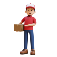 3D Delivery Man Character Presenting to the Right Pose with Parcel Box png