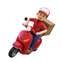 3d consegna uomo personaggio consegnando pacchetto con un' scooter png