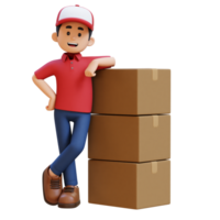 3D Delivery Man Character  Lying on Pile of Box png