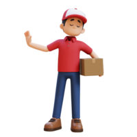 3D Delivery Man Character in Stop Refusal Pose with Parcel Box png