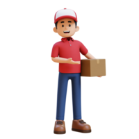 3D Delivery Man Character Presenting to the Left Pose with Parcel Box png