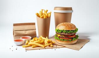 AI generated Double Cheeseburger Fast Food Feast Isolated photo