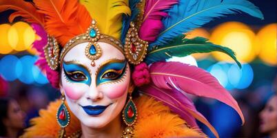 AI generated beautiful Female wearing venetian carnival mask and costume photo