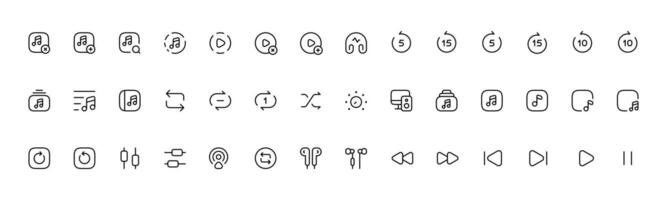 Audio Video Icon. Music and sound icon set. Music sign. Thin line icons set. Flat icon collection set. Simple vector icons.