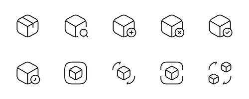 Box icon. Package, delivery boxes, cargo box. Box line icons. Cargo distribution, export boxes, return parcel icons. Shipment of goods, purchase container, open package. Logistics goods. Linear Vector