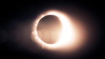 abstrait solaire éclipse causé par une lunaire un événement avec bague de Feu sur noir Contexte. Animé abstrait vue de une total solaire éclipse. video