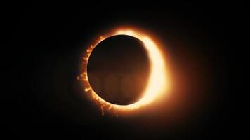 abstrait solaire éclipse causé par une lunaire un événement avec bague de Feu sur noir Contexte. Animé abstrait vue de une total solaire éclipse. video