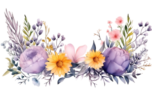 AI generated Watercolor floral frame with daisy, calendula, lavender, and eucalyptus for vibrant summer invitations png