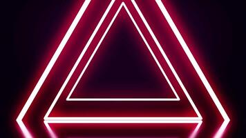 A tunnel of red neon triangles on black background. Abstract neon triangles fly away one by one forming tunnel video