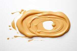 AI generated Peanut butter drop on white background top view photo