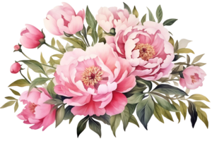 ai generado rosado peonía acuarela flores floral arreglo para tarjeta, invitación, decoración png