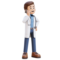 3d médecin personnage parlant sur téléphone appel. adapté pour médical contenu png