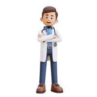 3d médico personaje cruzado brazos pose. adecuado para médico contenido png