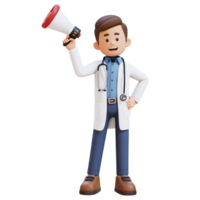 3D Doctor Character Holding Megaphone. Suitable for Medical content png