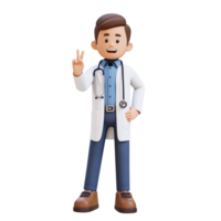 3D Doctor Character Giving Peace Hand Sign Pose. Suitable for Medical content png