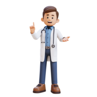 3d médico personaje explicando pose. adecuado para médico contenido png