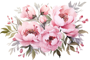 AI generated Pink Peony Watercolor Flowers  Floral Arrangement for Card, Invitation, Decoration png