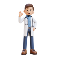 3d médico personagem com Está bem placa mão pose. adequado para médico conteúdo png