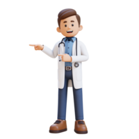 3d médico personaje señalando a el Derecha pose. adecuado para médico contenido png