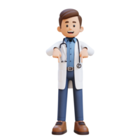 3d médico personagem apontando para baixo. adequado para médico conteúdo png