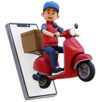 3D Delivery Man Character Deivering Package with a Scooter png