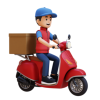 3d levering Mens karakter afleveren pakket met een scooter png