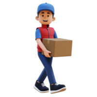 3D Delivery Man Character Walking and Carrying Parcel Box png