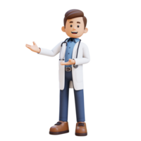 3D Doctor Character Presenting to the Right Pose. Suitable for Medical content png