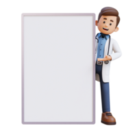 3D Doctor Character Presenting on Blank Placard. Suitable for Medical content png