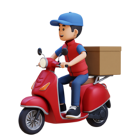 3D Delivery Man Character Deivering Package with a Scooter png