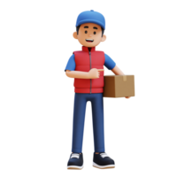 3D Delivery Man Character Pointing to the Left Pose with Parcel Box png