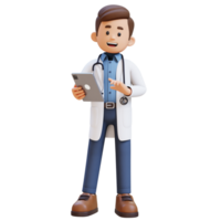 3D Doctor Character Holding a Tablet. Suitable for Medical content png