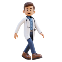 3d médico personaje caminando con seguro. adecuado para médico contenido png