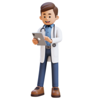 3d médecin personnage travail avec une tablette. adapté pour médical contenu png